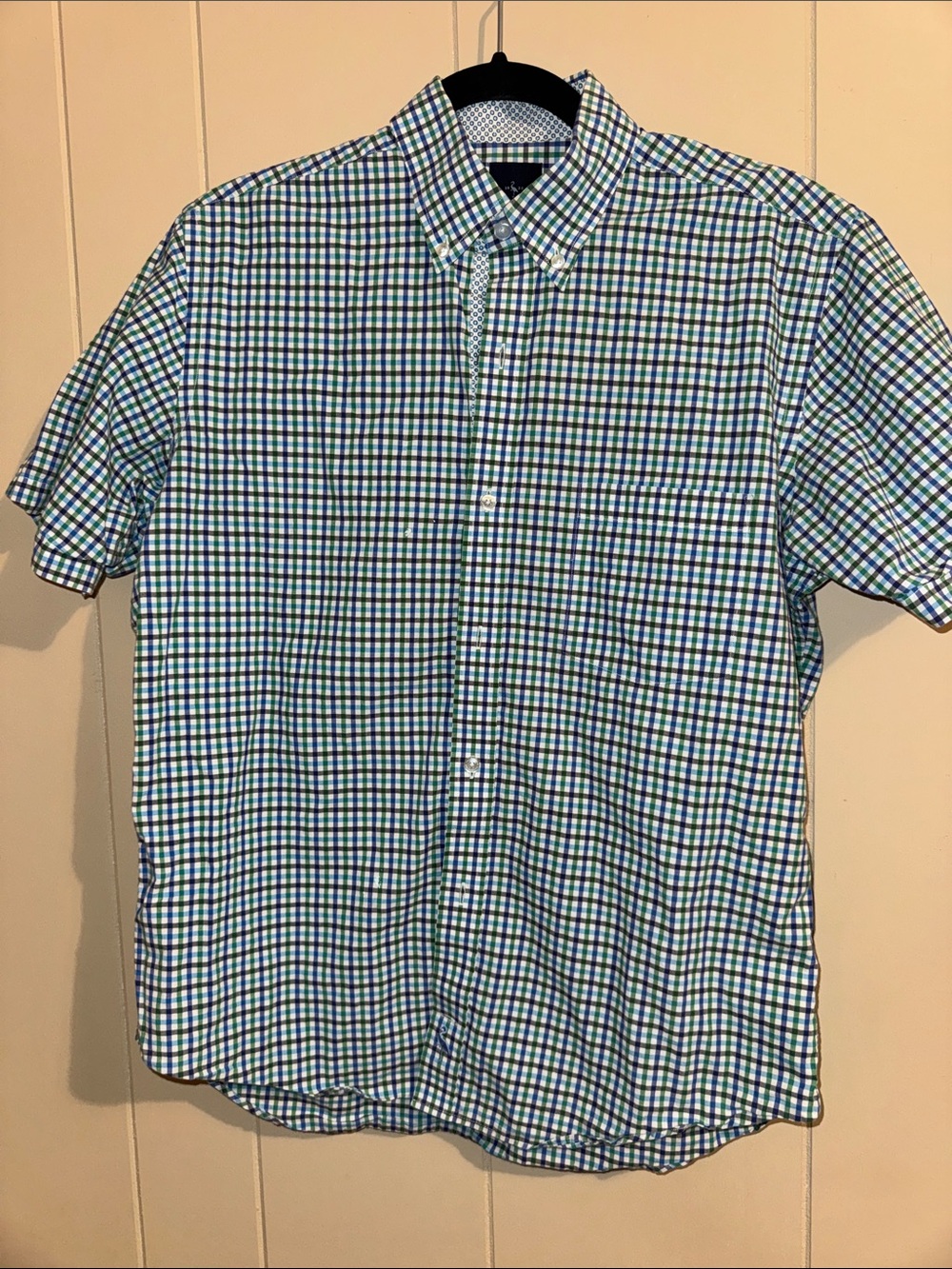 Tailorbyrd Short-Sleeve Button-Down in Blue & Green Check